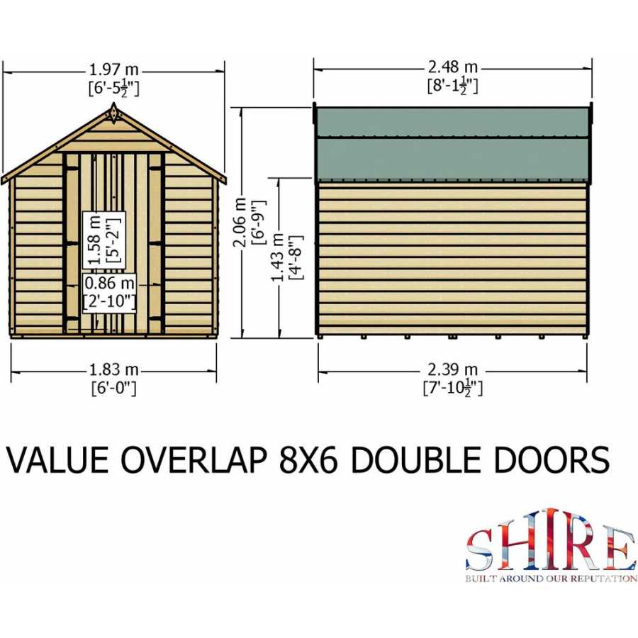 Shire Dip Treated Overlap Double Door Garden Shed - 8Ft x 6Ft