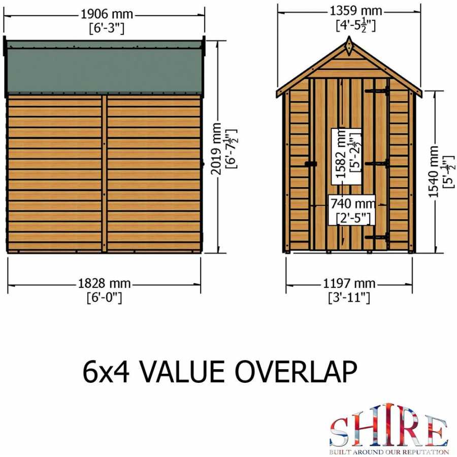 Shire Dip Treated Overlap Garden Shed - 6Ft x 4Ft