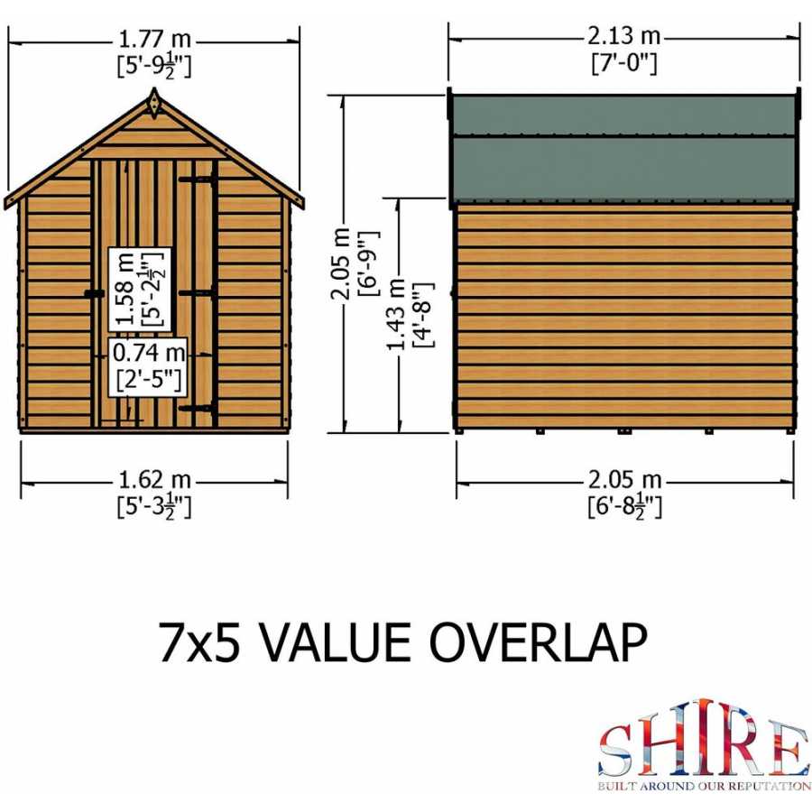 Shire Dip Treated Overlap Garden Shed - 7Ft x 5Ft