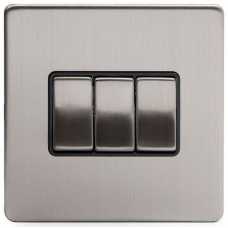 Soho Lighting Finsbury 3 Gang Intermediate Switch - Brushed Chrome & Black