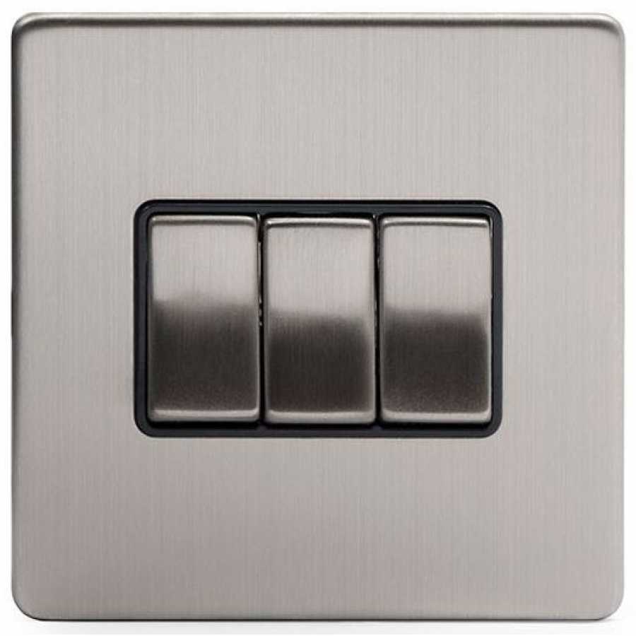 Soho Lighting Finsbury 3 Gang Intermediate Switch - Brushed Chrome / Black