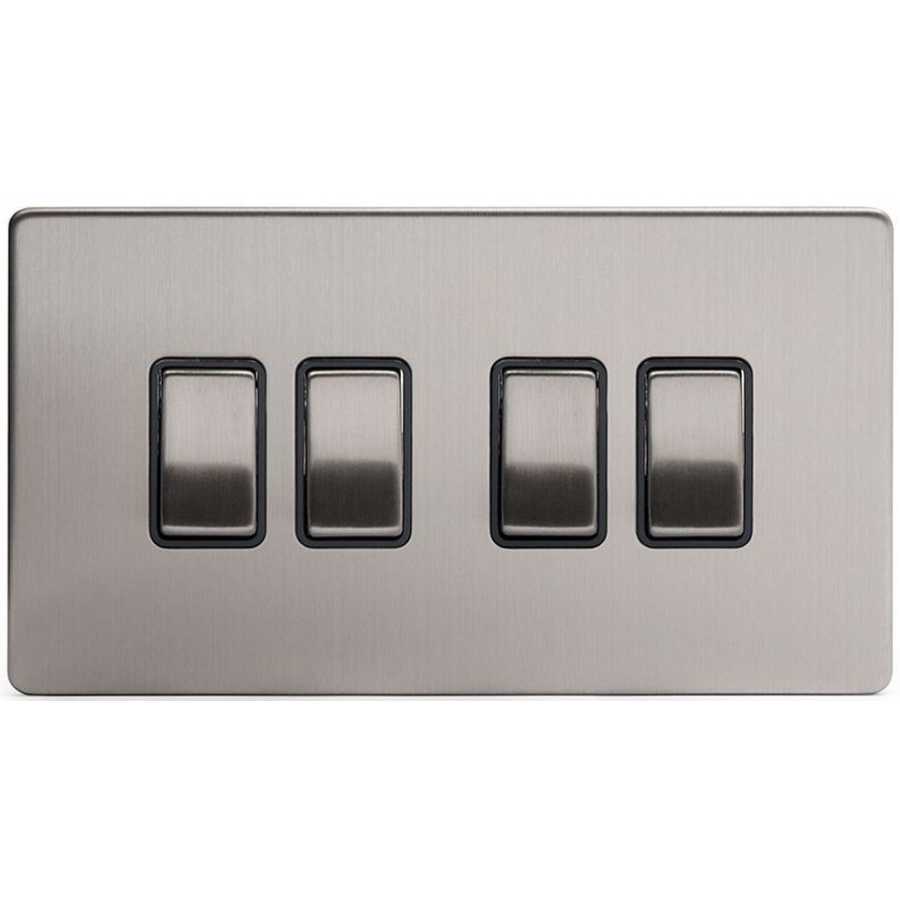 Soho Lighting Finsbury 4 Gang Intermediate Switch - Brushed Chrome / Black