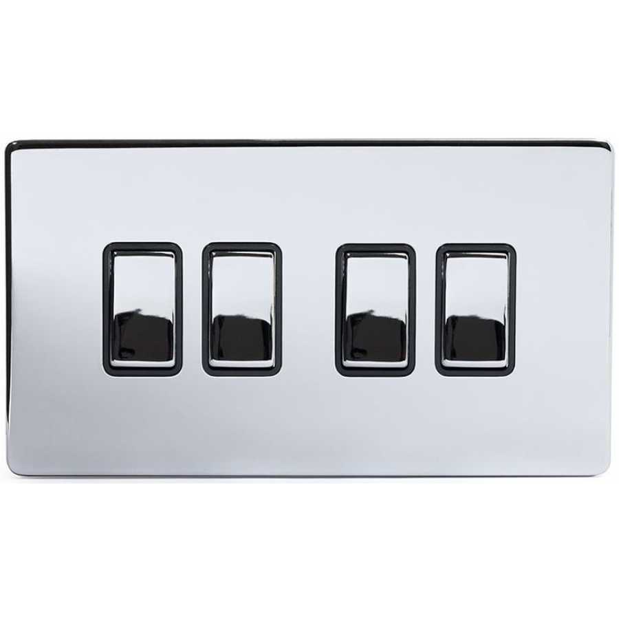 Soho Lighting Finsbury 4 Gang Intermediate Switch - Polished Chrome / Black