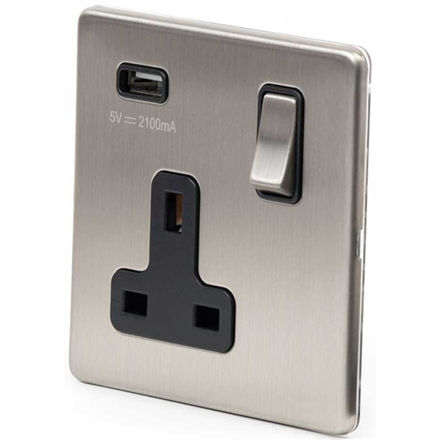 Soho Lighting Finsbury 1 Gang USB Socket - Brushed Chrome / Black