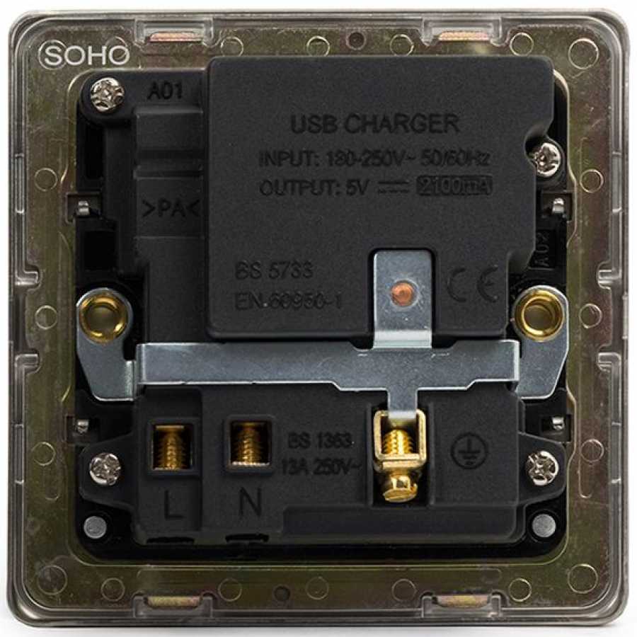 Soho Lighting Finsbury 1 Gang USB Socket - Brushed Chrome / Black