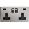 Soho Lighting Finsbury 2 Gang Double USB Socket - Brushed Chrome & Black
