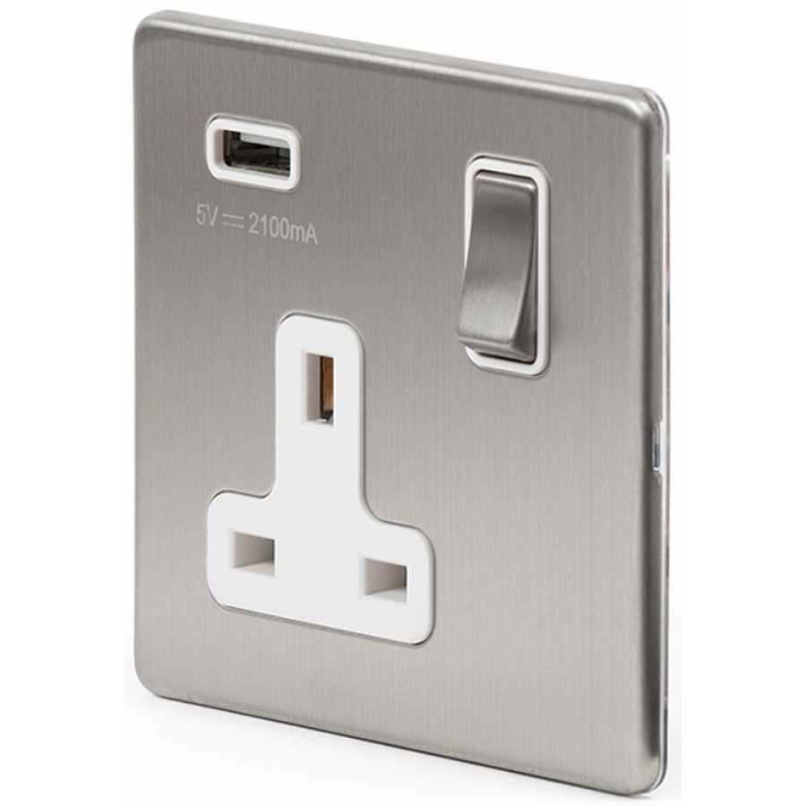 Soho Lighting Finsbury 1 Gang USB Socket - Brushed Chrome / White