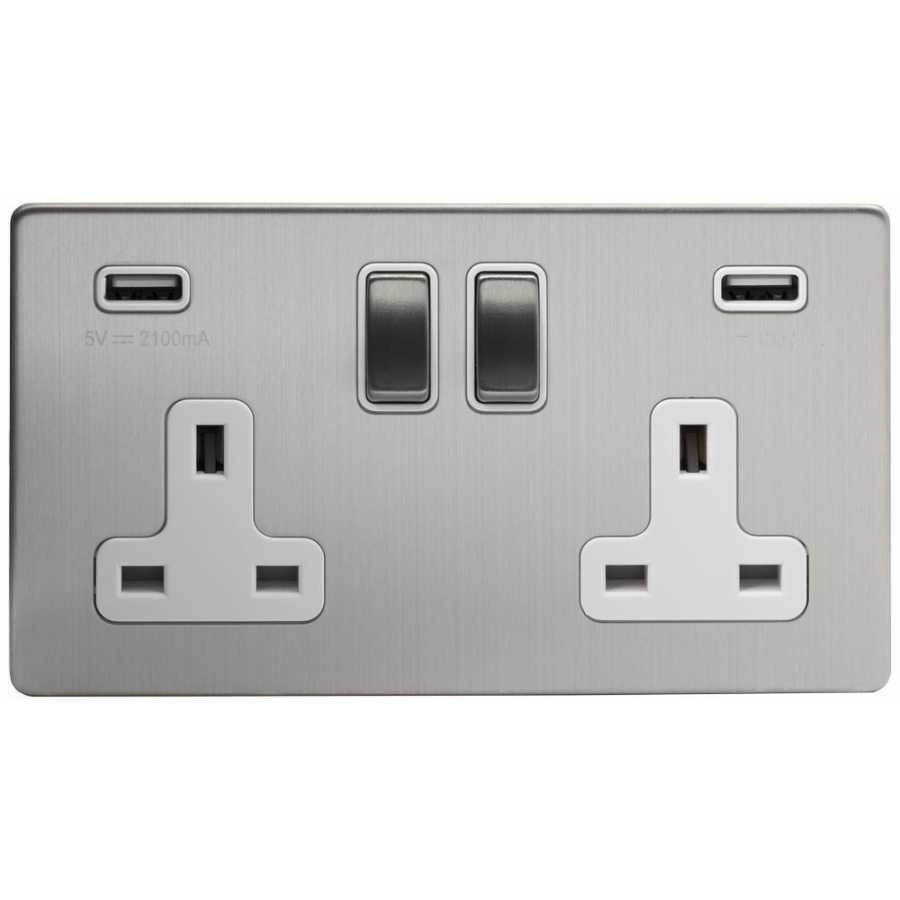 Soho Lighting Finsbury 2 Gang Double USB Socket - Brushed Chrome / White