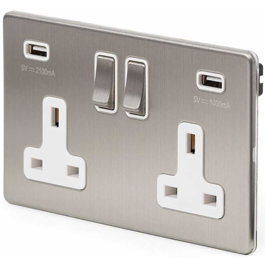 Soho Lighting Finsbury 2 Gang Double USB Socket - Brushed Chrome / White