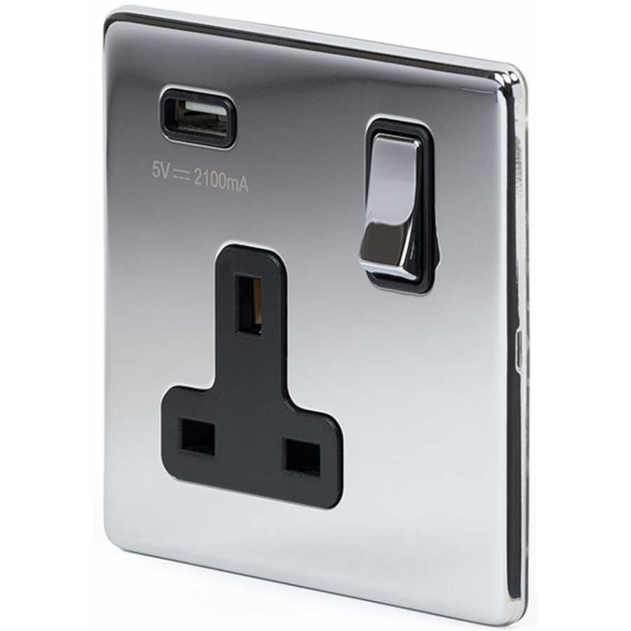 Soho Lighting Finsbury 1 Gang USB Socket - Polished Chrome / Black