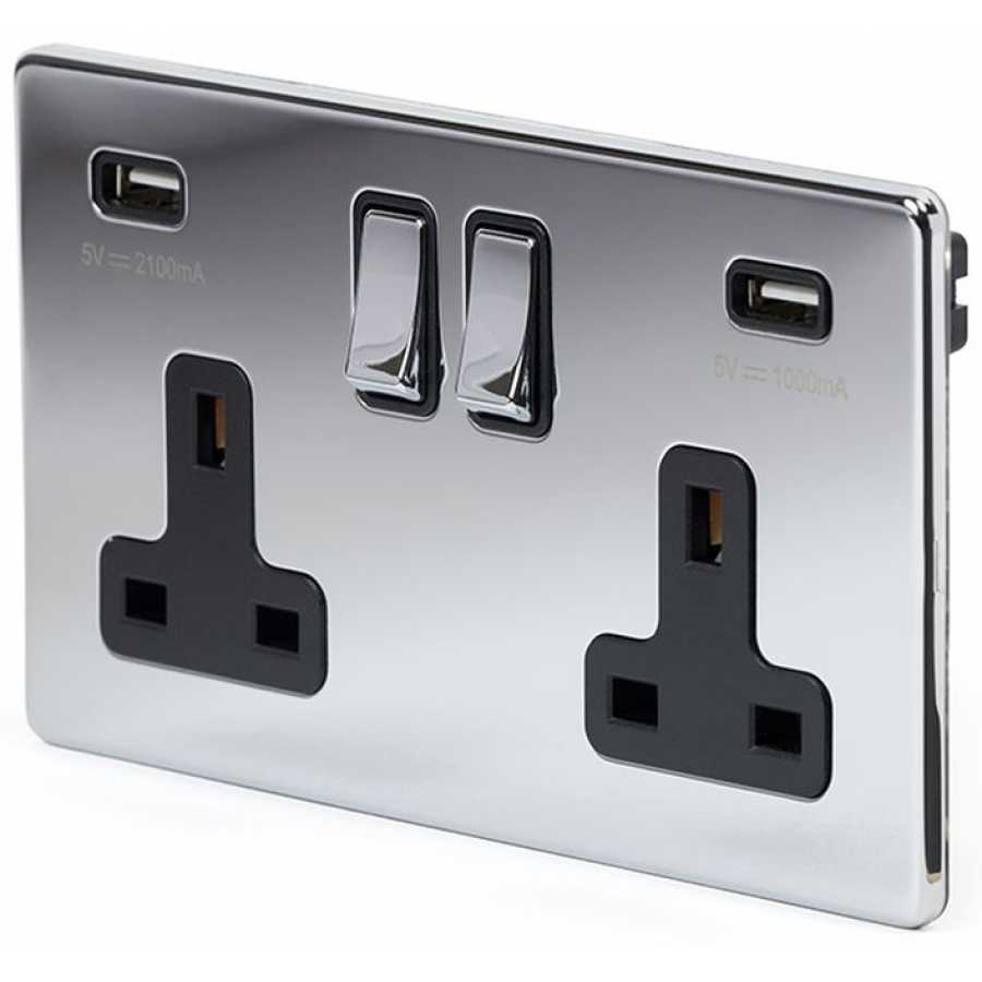 Soho Lighting Finsbury 2 Gang Double USB Socket - Polished Chrome / Black