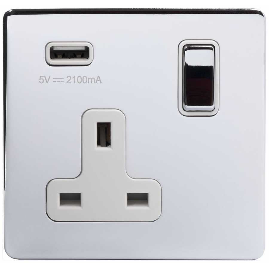 Soho Lighting Finsbury 1 Gang USB Socket - Polished Chrome / White