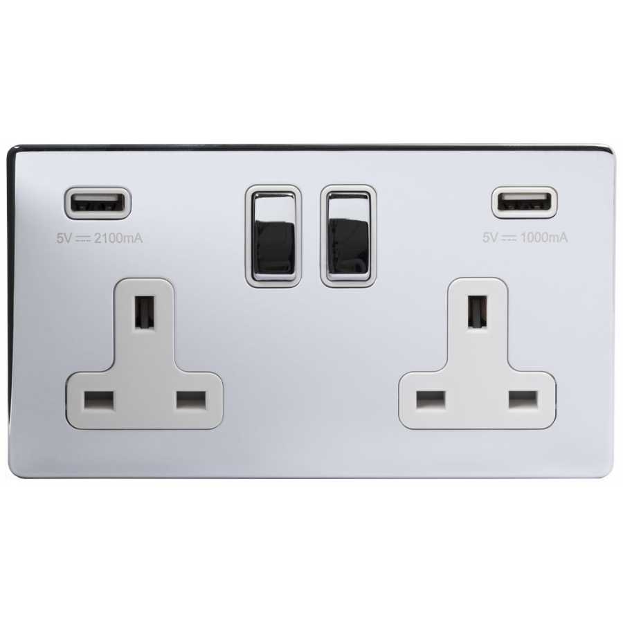 Soho Lighting Finsbury 2 Gang Double USB Socket - Polished Chrome / White