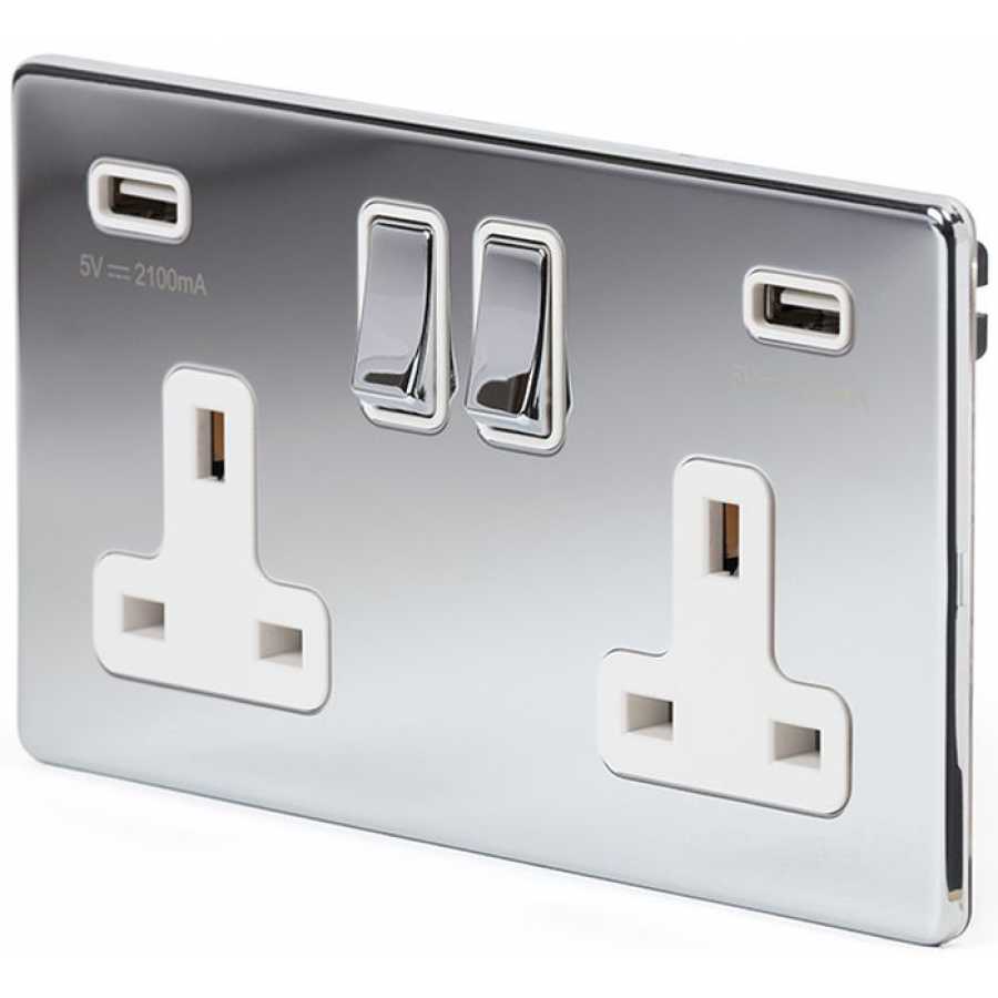 Soho Lighting Finsbury 2 Gang Double USB Socket - Polished Chrome / White