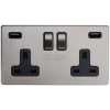 Soho Lighting Lombard 2 Gang DP Fast Charge USB Socket - Brushed Chrome & Black