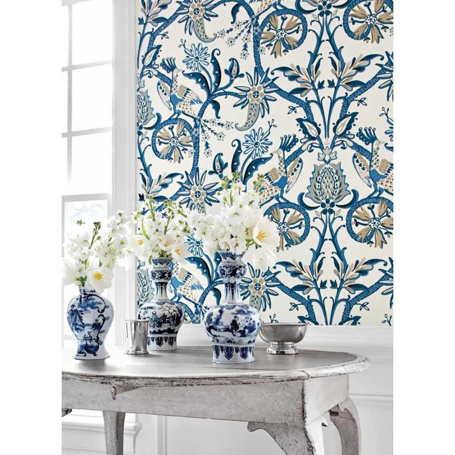 Thibaut Bridgehampton Peacock Garden T24356 Blue Wallpaper