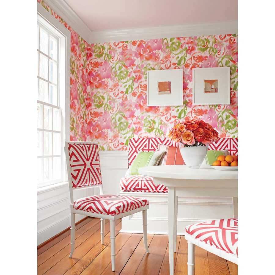 Thibaut Bridgehampton Waterford Floral T24340 Pink Wallpaper