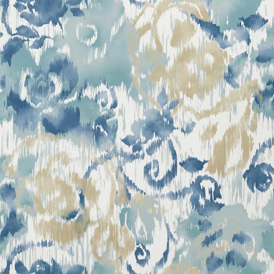 Thibaut Bridgehampton Waterford Floral T24343 Aqua and Blue Wallpaper
