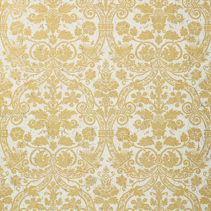 Thibaut Damask Resource 4 Curtis Damask T89116 Metallic Gold on White Wallpaper