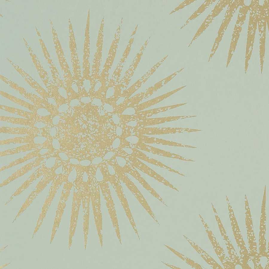 Thibaut Graphic Resource Bahia T35144 Metallic Gold on Aqua Wallpaper