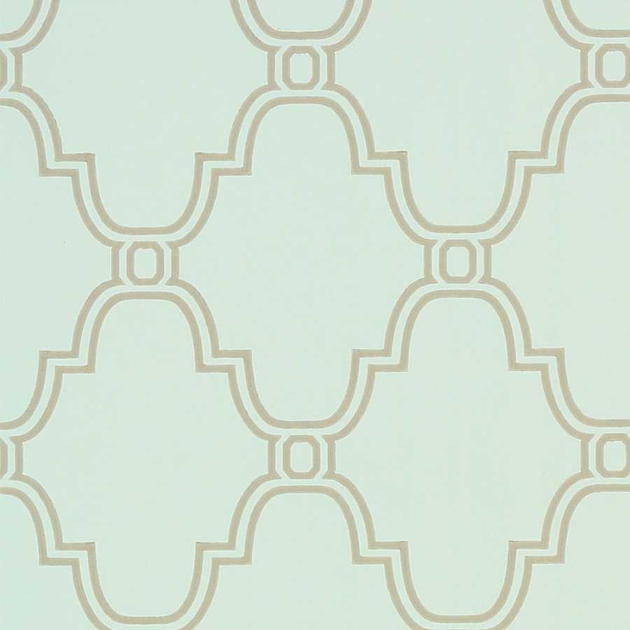 Thibaut Graphic Resource Stanbury Trellis T35120 Linen on Aqua Wallpaper