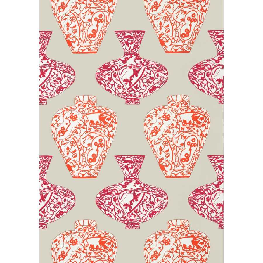 Thibaut Summer House Imari Vase T13123 Orange and Pink Wallpaper