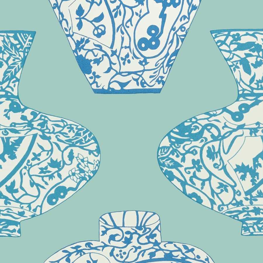 Thibaut Summer House Imari Vase T13126 Turquoise Wallpaper