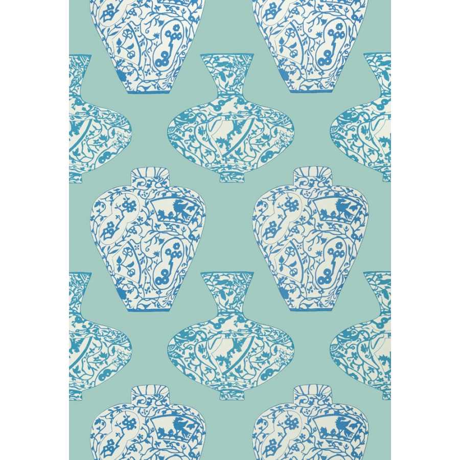 Thibaut Summer House Imari Vase T13126 Turquoise Wallpaper