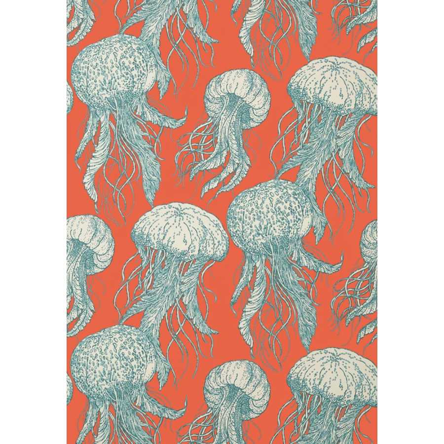 Thibaut Summer House Jelly Fish Bloom T13172 Coral and Turquoise Wallpaper