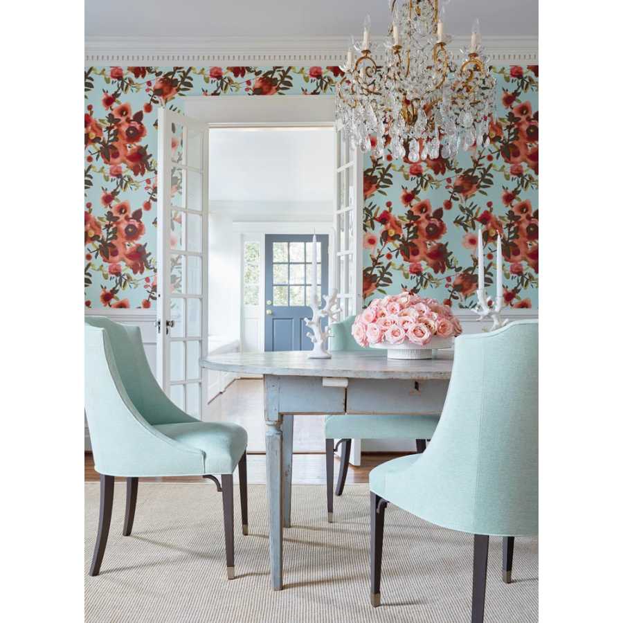 Thibaut Summer House Open Spaces T13086 Aqua and Coral Wallpaper