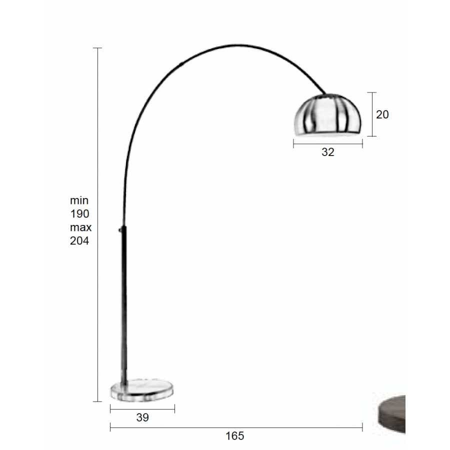 Naken Interiors Metal Bow Floor Lamp - Brushed - Diagram