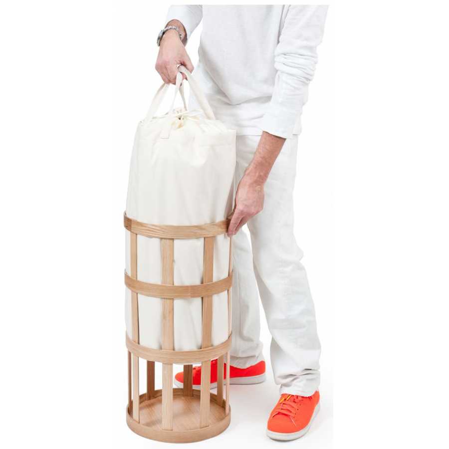 Wireworks Cage Laundry Basket - Oak - White Bag