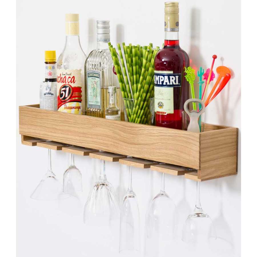 Rustic Home & Kitchen Decor LED Wine Wall Mounted Rack Wooden Bottle & Glass Holder 