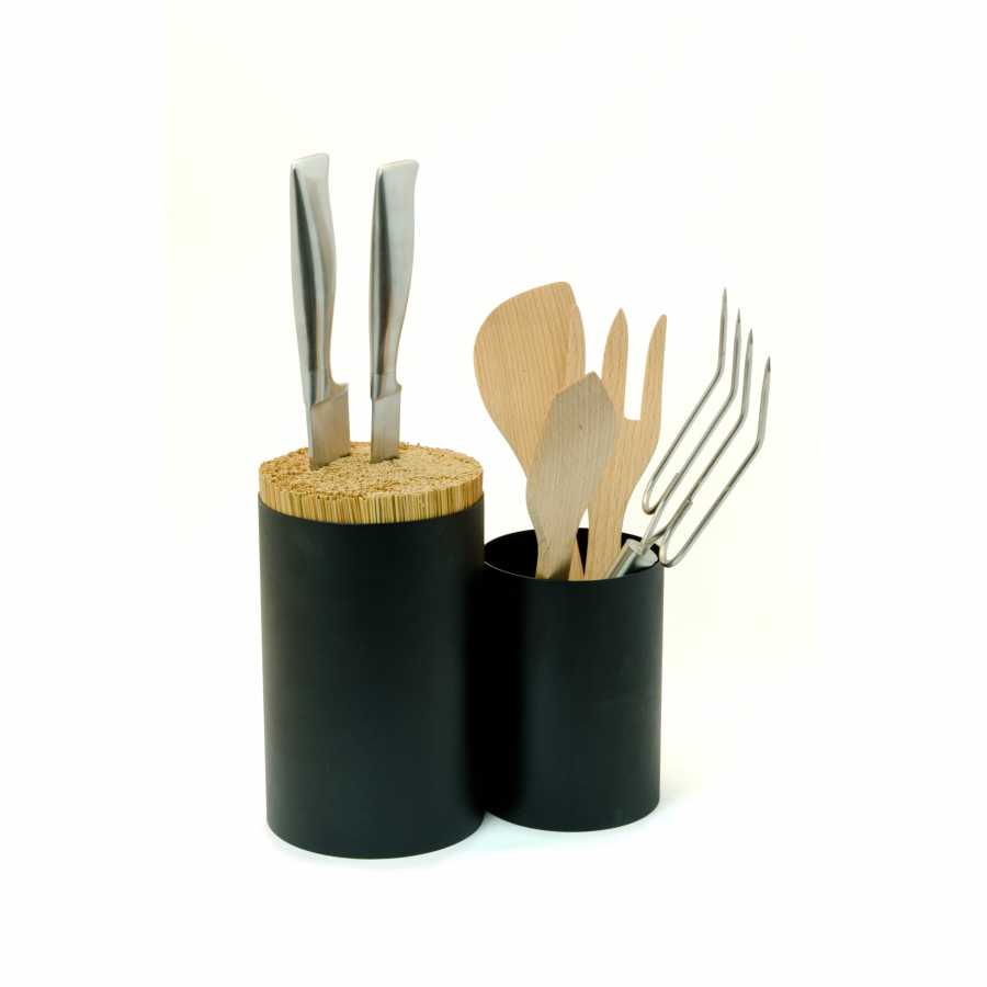 Utensils Pot With Knife Block - Black Wireworks Utensils Pot With Knife Block - Black