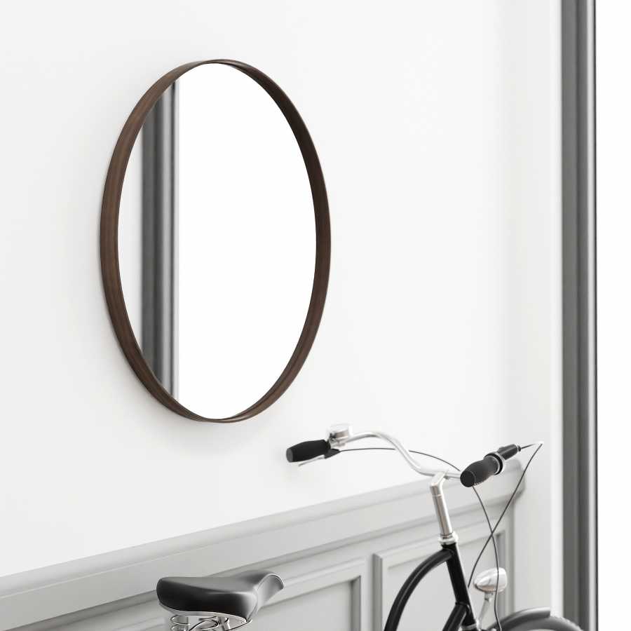 Wireworks Glance Round Wall Mirror - Walnut
