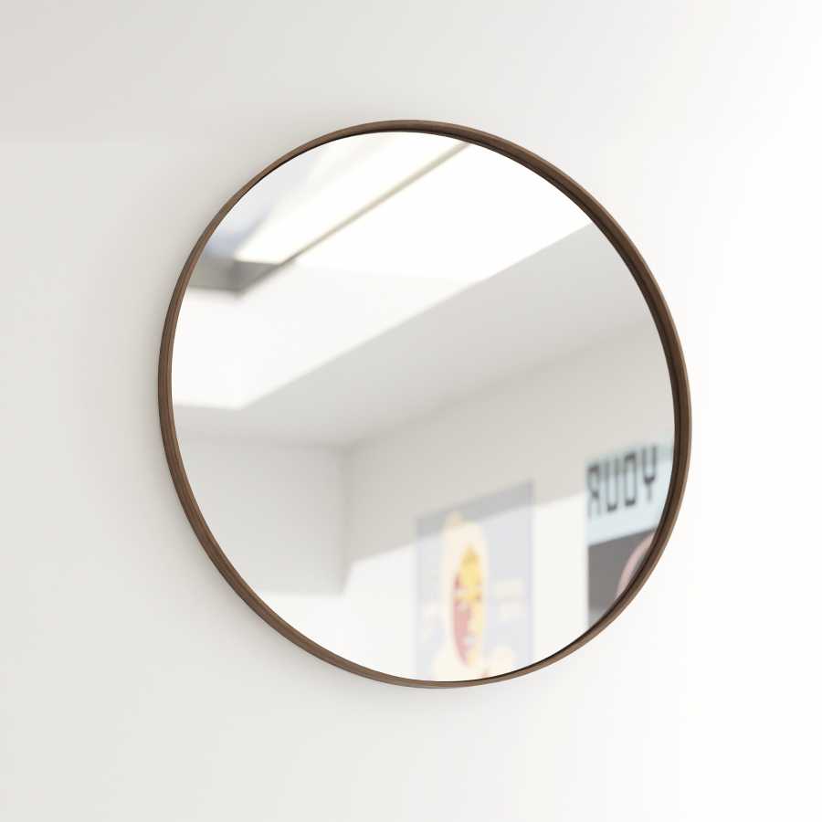 Wireworks Glance Round Wall Mirror - Walnut