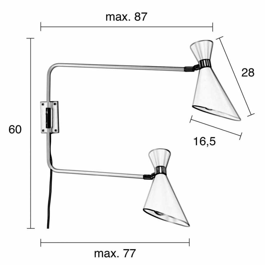 Zuiver Shady Double Wall Light - White - Diagram